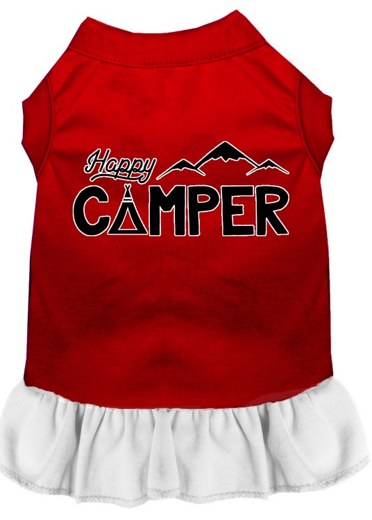 Happy Camper Screen Print Dog Dress Red with White Med